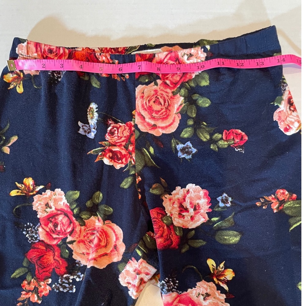 BOM‎ BOM Women's Large Navy Blue Floral Print Leggings Made in USA - Picture 5 of 6
